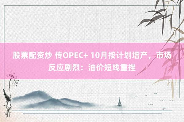 股票配资炒 传OPEC+ 10月按计划增产，市场反应剧烈：油价短线重挫
