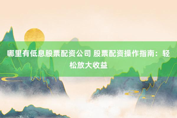 哪里有低息股票配资公司 股票配资操作指南：轻松放大收益